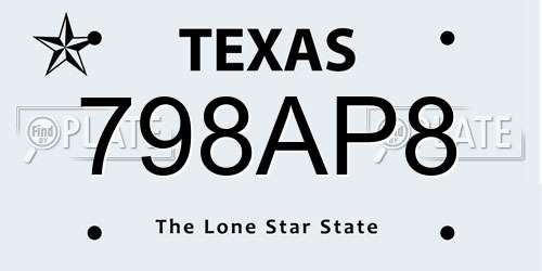 798AP8 Texas License Plate