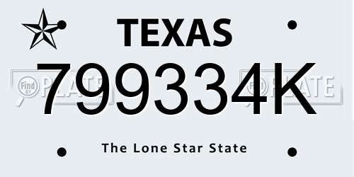 799334K Texas License Plate