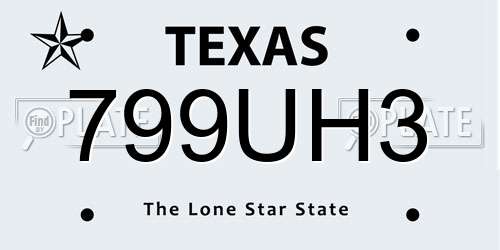 799UH3 Texas License Plate