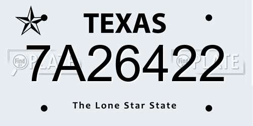 7A26422 Texas License Plate