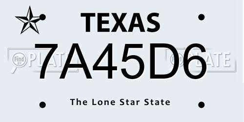 7A45D6 Texas License Plate