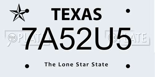 7A52U5 Texas License Plate