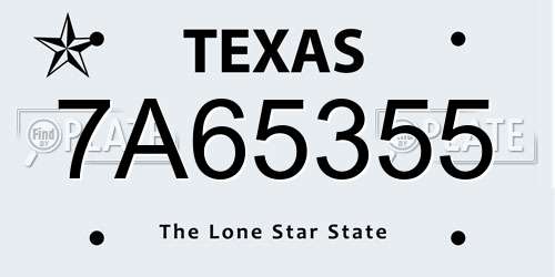 7A65355 Texas License Plate