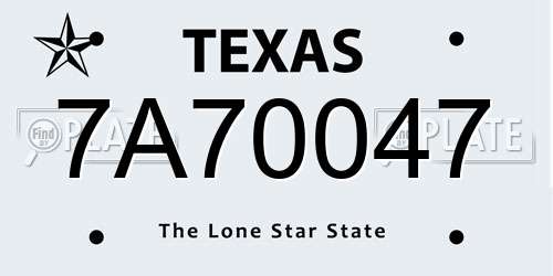 7A70047 Texas License Plate