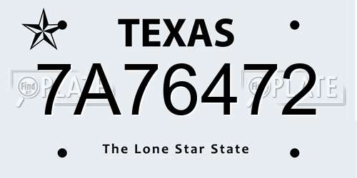 7A76472 Texas License Plate