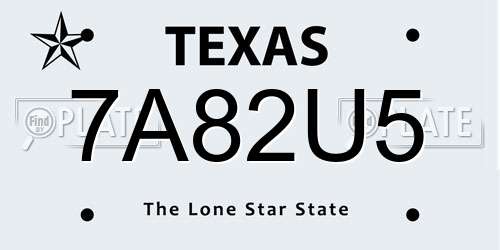 7A82U5 Texas License Plate