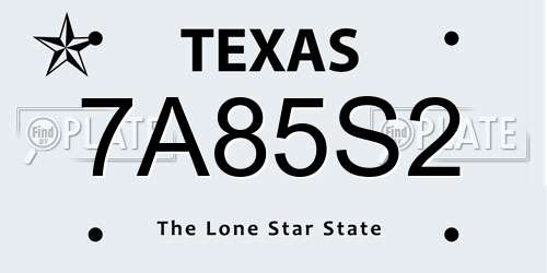 7A85S2 Texas License Plate