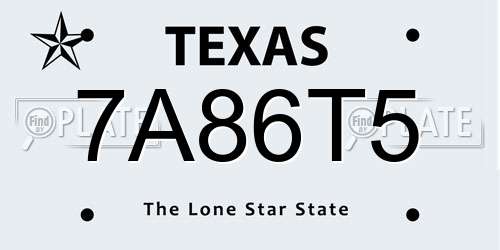 7A86T5 Texas License Plate