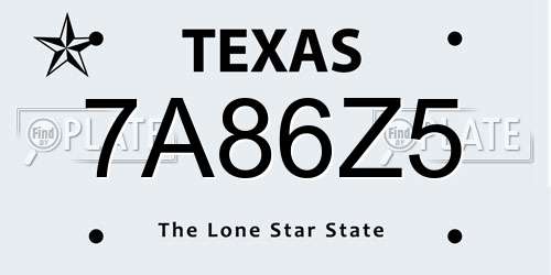 7A86Z5 Texas License Plate