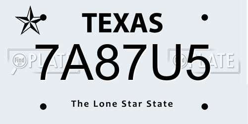 7A87U5 Texas License Plate
