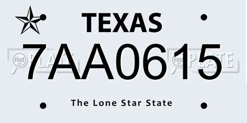 7AA0615 Texas License Plate