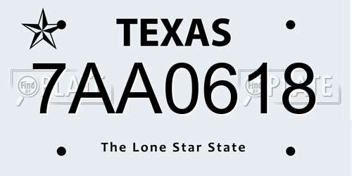 7AA0618 Texas License Plate