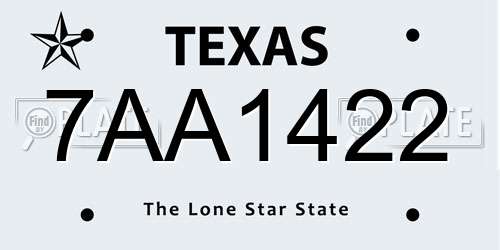 7AA1422 Texas License Plate