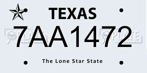 7AA1472 Texas License Plate