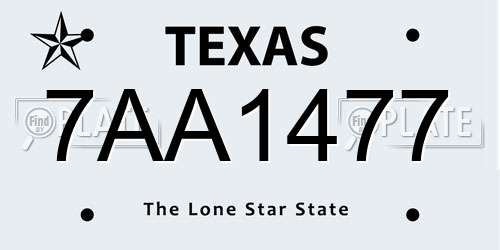 7AA1477 Texas License Plate