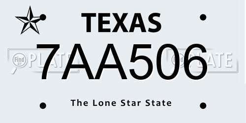 7AA506 Texas License Plate