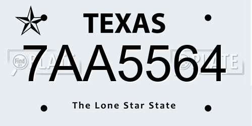 7AA5564 Texas License Plate