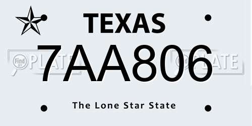 7AA806 Texas License Plate