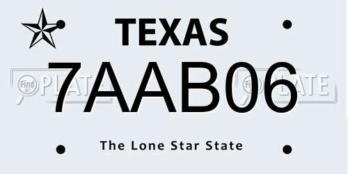 7AAB06 Texas License Plate