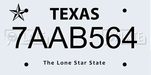 7AAB564 Texas License Plate