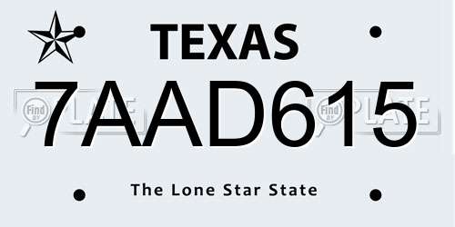 7AAD615 Texas License Plate