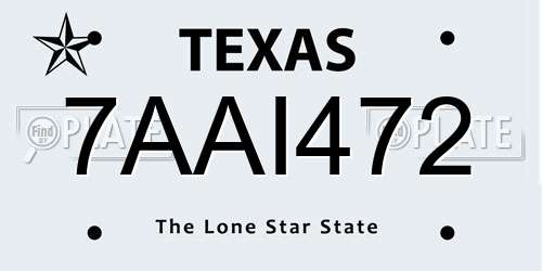 7AAI472 Texas License Plate
