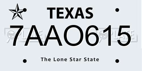 7AAO615 Texas License Plate