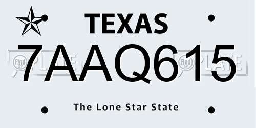 7AAQ615 Texas License Plate
