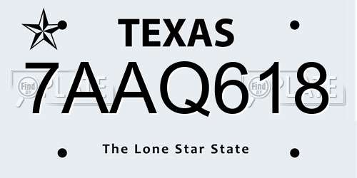 7AAQ618 Texas License Plate