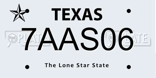 7AAS06 Texas License Plate