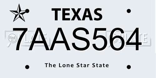 7AAS564 Texas License Plate