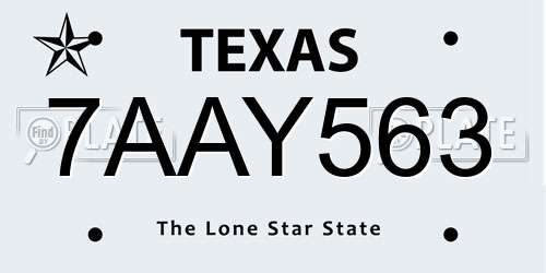 7AAY563 Texas License Plate