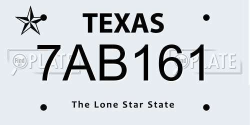 7AB161 Texas License Plate