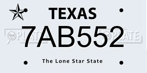 7AB552 Texas License Plate