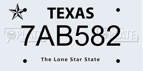 7AB582 Texas License Plate