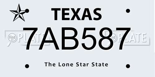 7AB587 Texas License Plate