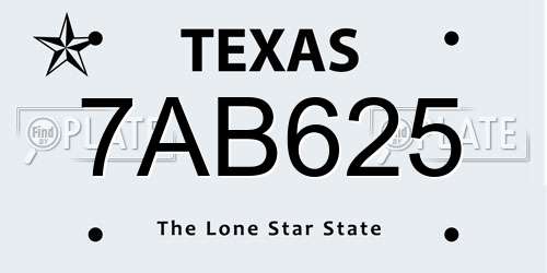 7AB625 Texas License Plate