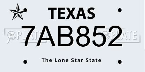 7AB852 Texas License Plate