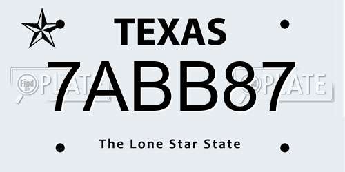 7ABB87 Texas License Plate