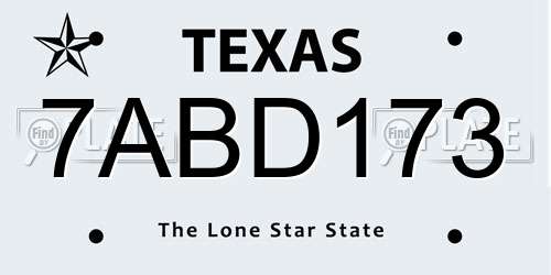 7ABD173 Texas License Plate