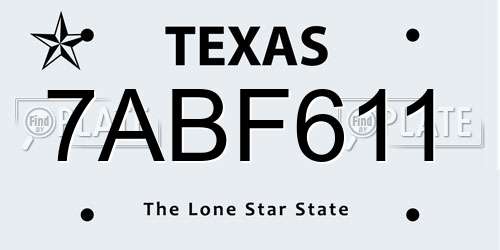 7ABF611 Texas License Plate