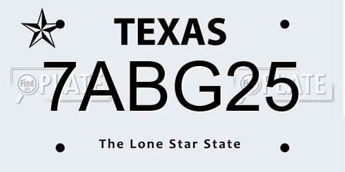 7ABG25 Texas License Plate