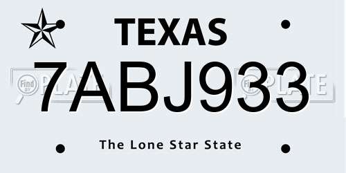 7ABJ933 Texas License Plate