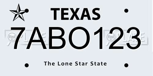 7ABO123 Texas License Plate