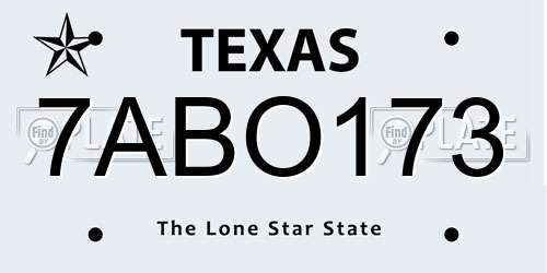 7ABO173 Texas License Plate