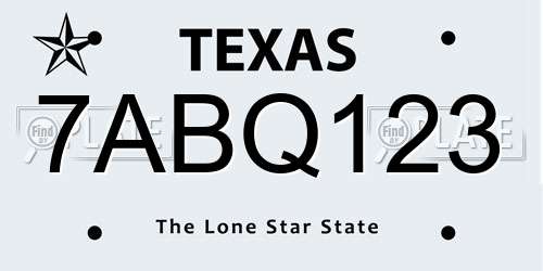 7ABQ123 Texas License Plate