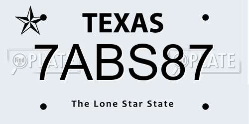 7ABS87 Texas License Plate
