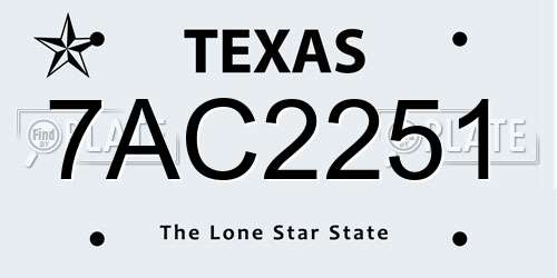 7AC2251 Texas License Plate