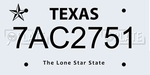 7AC2751 Texas License Plate
