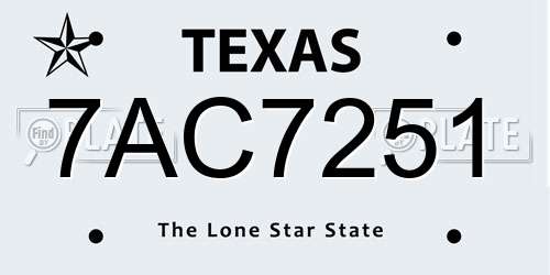 7AC7251 Texas License Plate